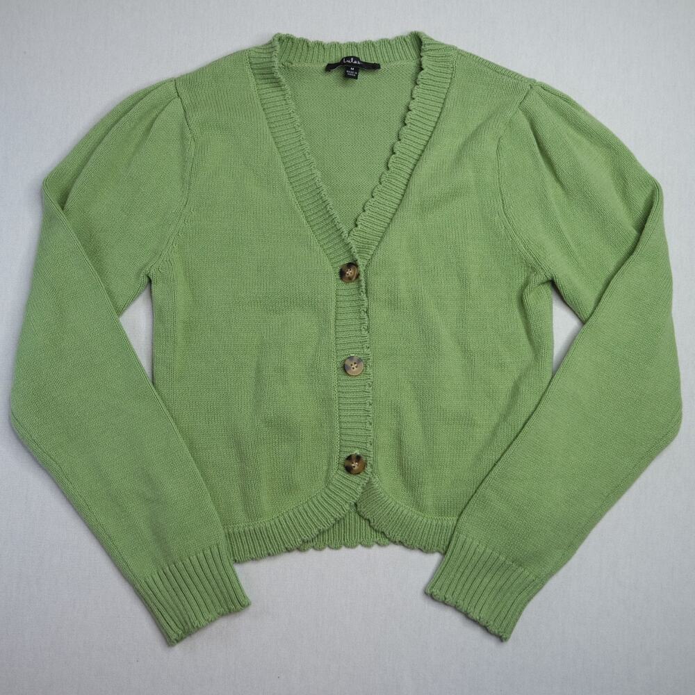Y2K Lulus Cardigan Women M Medium Green V-Neck Button Up Long Sleeve Cottagecore